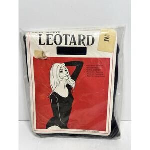 Leotard Navy Long Sleeve Small 6-10 White Hampshire Hosiery 100% Stretch Nylon